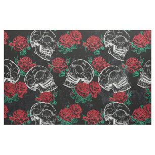 Skulls and Red Roses   Modern Gothic Glam Grunge Fabric