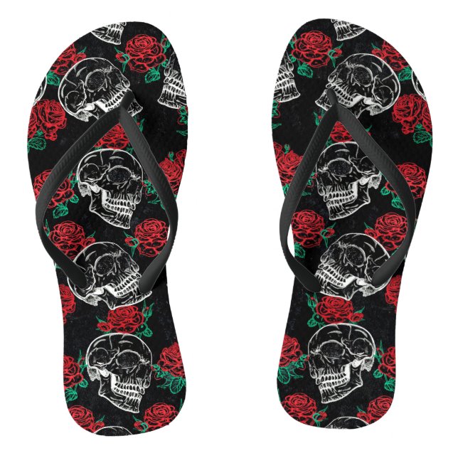 Skulls and Red Roses | Modern Gothic Glam Grunge Jandals (Footbed)