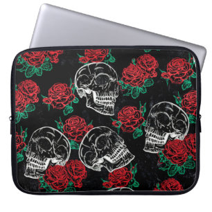 Skulls and Red Roses   Modern Gothic Glam Grunge Laptop Sleeve