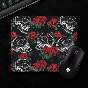 Skulls and Red Roses   Modern Gothic Glam Grunge Mouse Pad