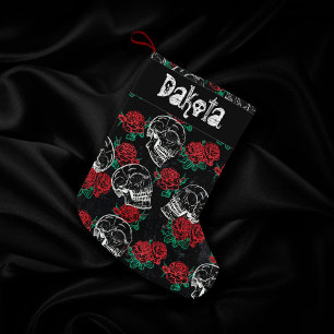 Skulls and Red Roses   Modern Gothic Glam Grunge Small Christmas Stocking