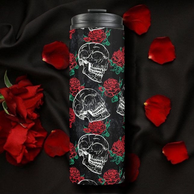 Skulls and Red Roses | Modern Gothic Glam Grunge Thermal Tumbler (Creator Uploaded)
