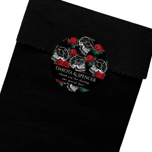 Skulls and Red Roses   Modern Gothic Thank You Classic Round Sticker