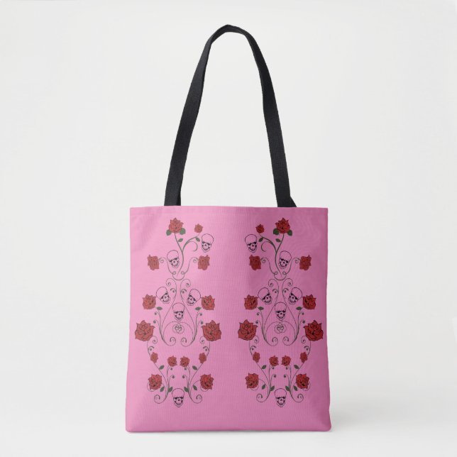 Skulls and Red Roses Purse Tote Bag (Front)