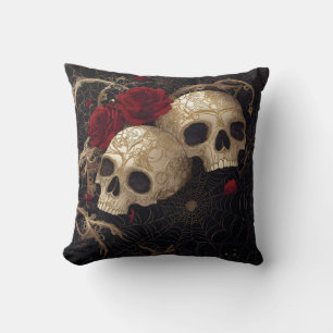 Skulls and red roses style design cushion
