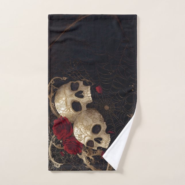 Skulls and red roses style design hand towel (Hand Towel)