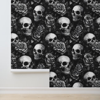 Skulls And Roses Black Halloween Wallpaper