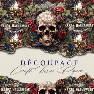 Skulls and Roses Blue Floral Gothic Halloween Tissue Paper