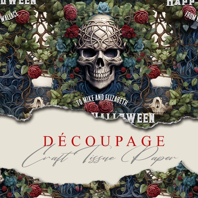 Skulls and Roses Blue Floral Gothic Halloween Tissue Paper (Creator Uploaded)