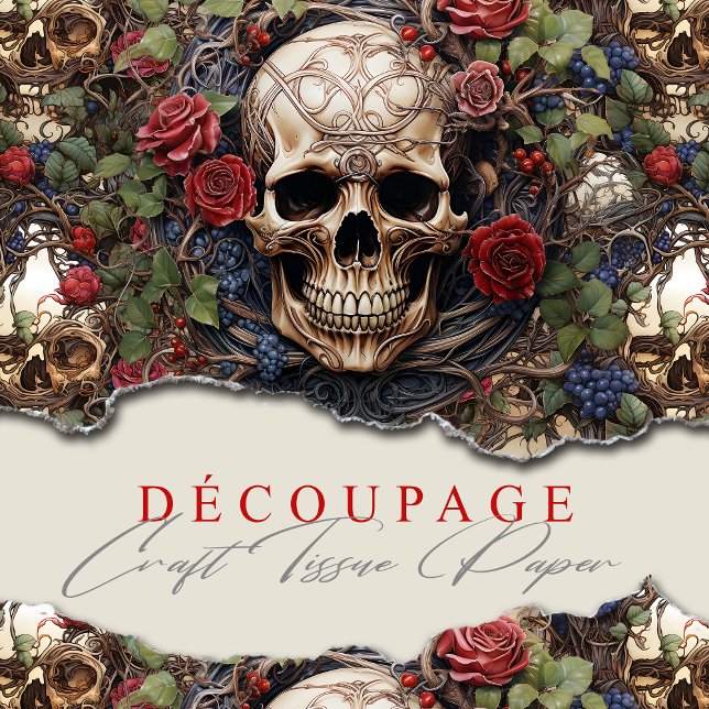 Skulls and Roses Blue Floral Gothic Tissue Paper (Creator Uploaded)