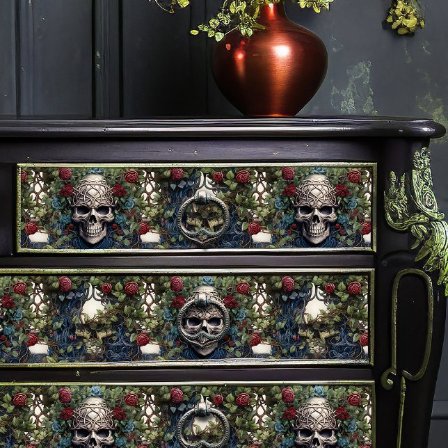 Skulls and Roses Blue Floral Gothic Tissue Paper (Creator Uploaded)