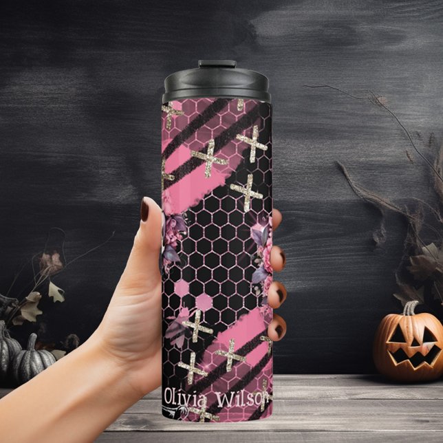 Skulls and Roses Gold Silver Glitter Halloween Thermal Tumbler (Creator Uploaded)