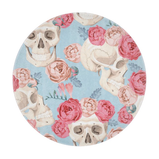 Skulls and Roses Vintage Pattern Cutting Board (Front)