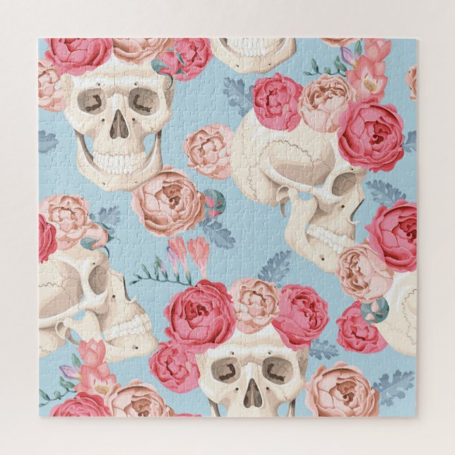 Skulls and Roses Vintage Pattern Jigsaw Puzzle (Vertical)
