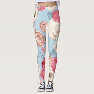 Skulls and Roses Vintage Pattern Leggings