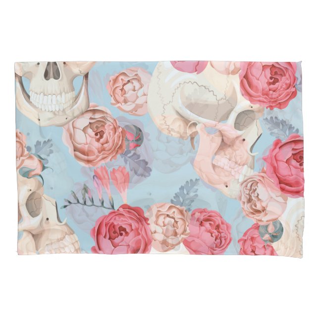 Skulls and Roses Vintage Pattern Pillowcase (Front)