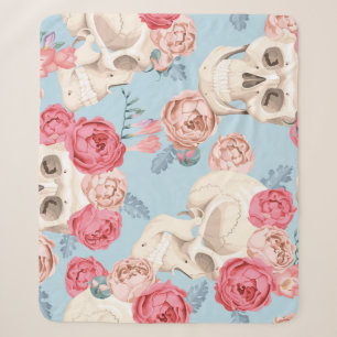 Skulls and Roses Vintage Pattern Sherpa Blanket