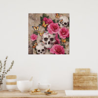 Skulls and Roses with Butterfly Accents