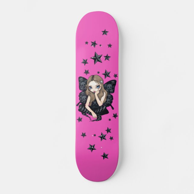 Skulls and Stars pink gothic fairy Skateboard (Front)