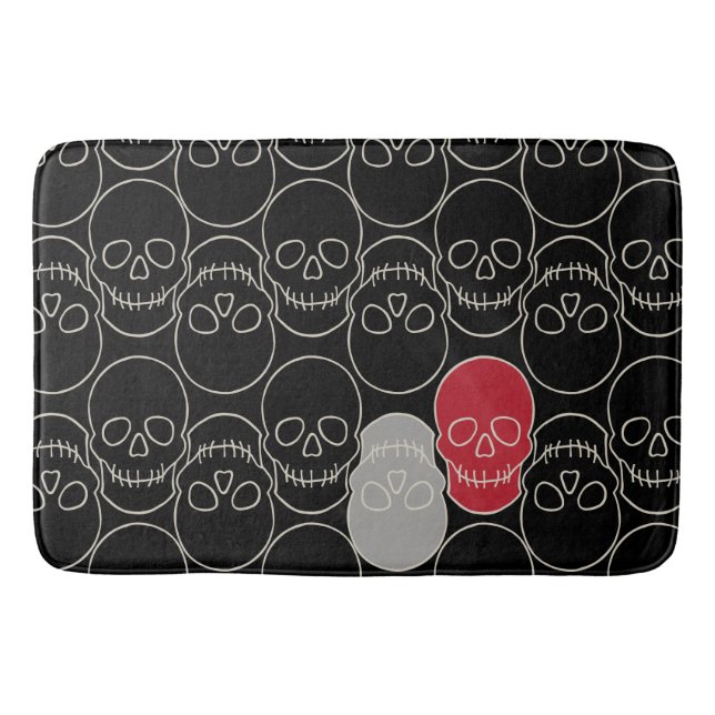 Skulls - Bat Black and Bone White Bath Mat (Front)