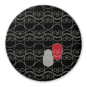 Skulls - Bat Black and Bone White Ceramic Knob