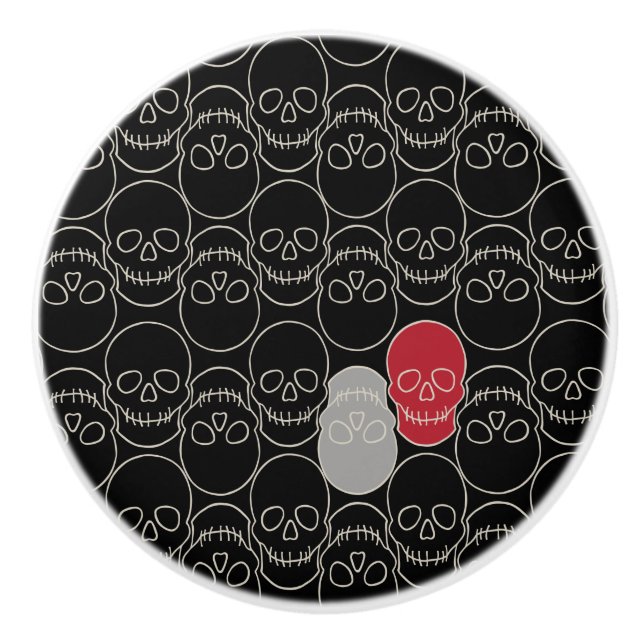 Skulls - Bat Black and Bone White Ceramic Knob (Front)