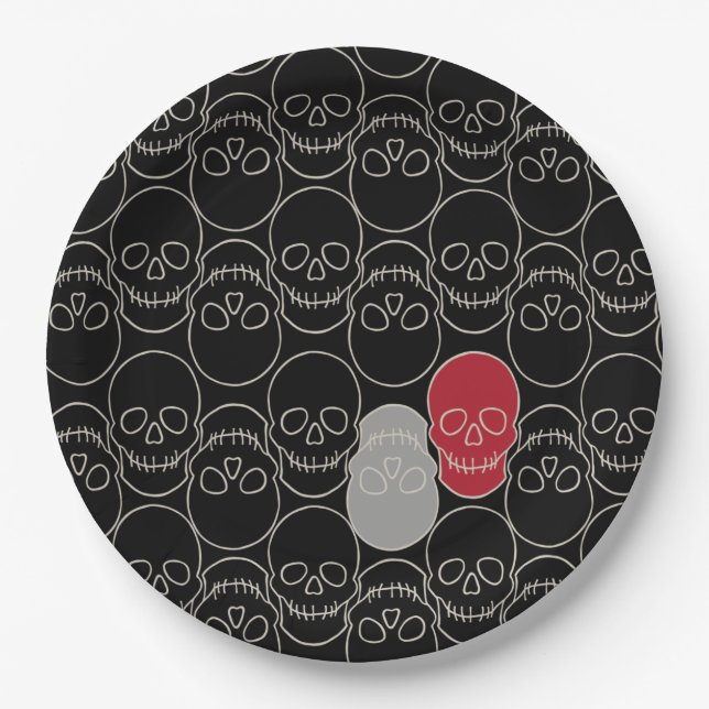 Skulls - Bat Black and Bone White Paper Plate (Front)
