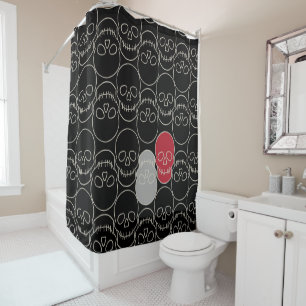 Skulls - Bat Black and Bone White Shower Curtain