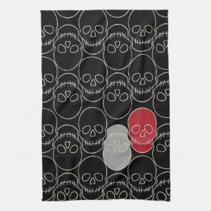 Skulls - Bat Black and Bone White Tea Towel