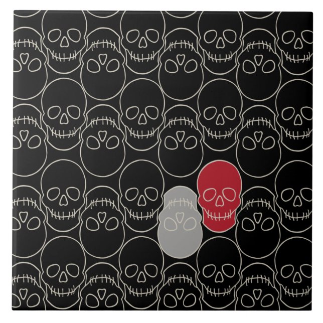 Skulls - Bat Black and Bone White Tile (Front)