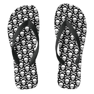Skulls black and white modern pattern jandals