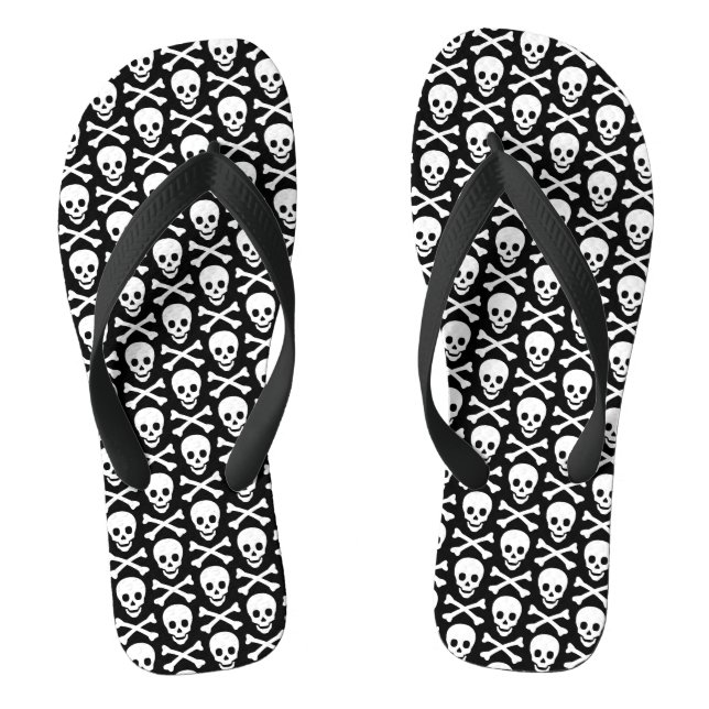 Skulls black and white modern pattern jandals (Footbed)