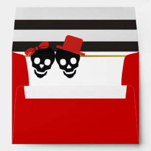 Skulls, black white stripes red Halloween wedding Envelope