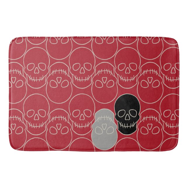  Skulls - Blood Red and Bone White  Bath Mat (Front)