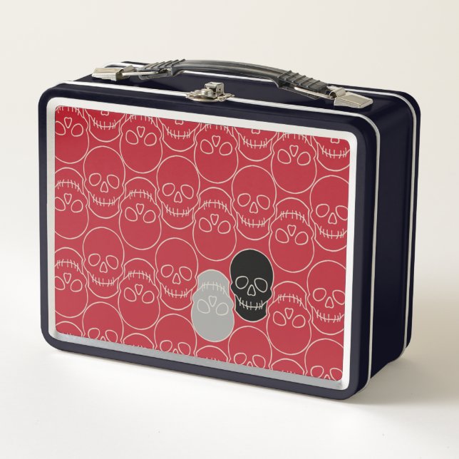  Skulls - Blood Red and Bone White  Metal Lunch Box (Front)