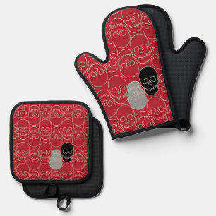 Skulls - Blood Red and Bone White Oven Mitt & Pot Holder Set