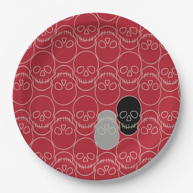  Skulls - Blood Red and Bone White Paper Plate (Front)
