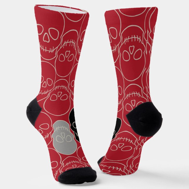  Skulls - Blood Red and Bone White Socks (Angled)