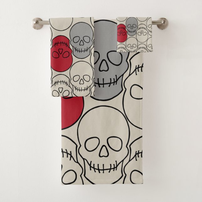 Skulls - Bone White and Bat Black Bath Towel Set (Insitu)