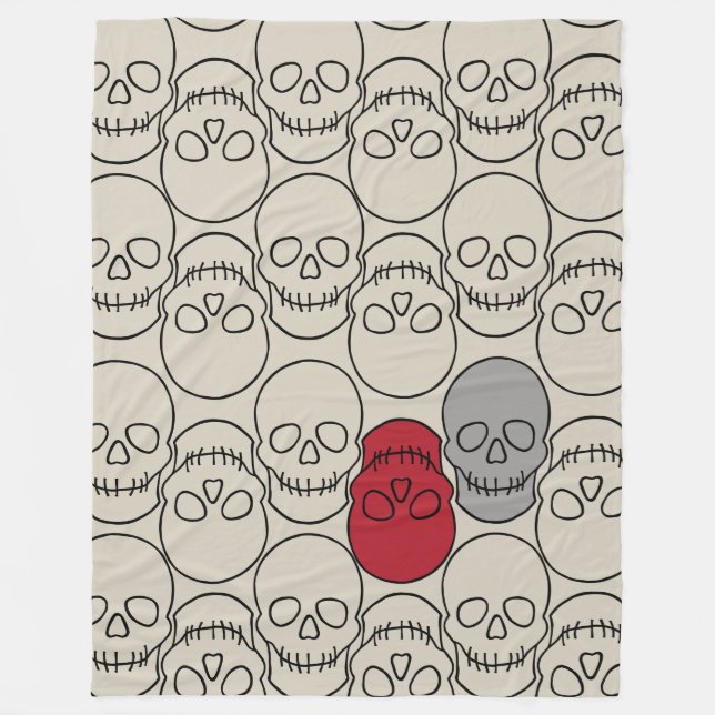 Skulls - Bone White and Bat Black Fleece Blanket (Front)