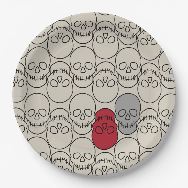 Skulls - Bone White and Bat Black Paper Plate (Front)