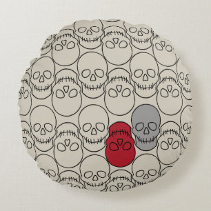Skulls - Bone White and Bat Black Round Cushion