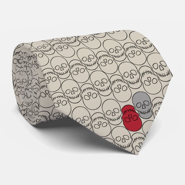 Skulls - Bone White and Bat Black  Tie (Rolled)