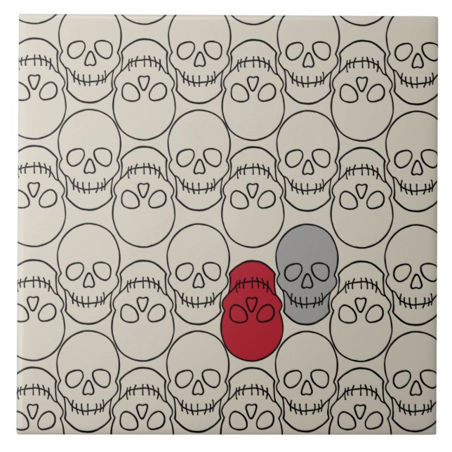 Skulls - Bone White and Bat Black  Tile (Front)