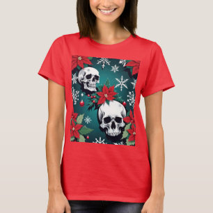 Skulls Christmas Holiday Floral T-Shirt