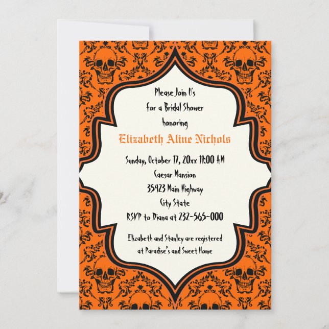 Skulls damask Halloween wedding bridal shower Invitation (Front)