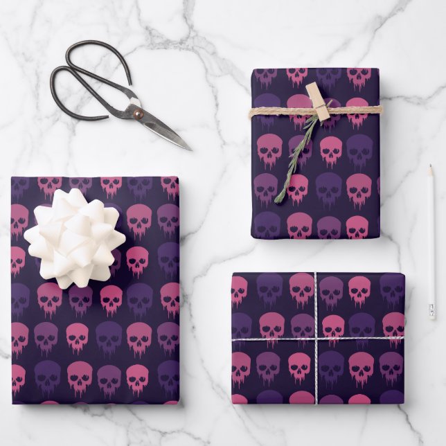 Skulls Dripping In Pink and Purple  Wrapping Paper Sheet (Front)