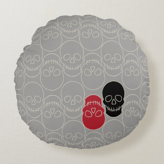 Skulls - Ghost Grey and Bone White Round Cushion (Front)
