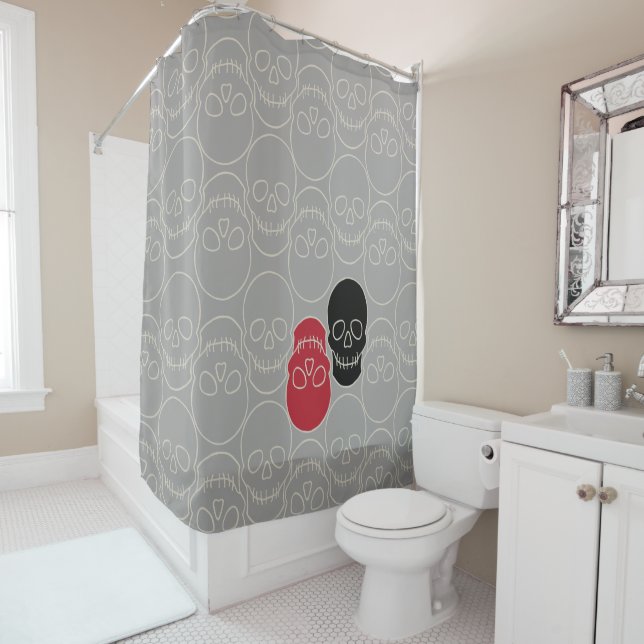 Skulls - Ghost Grey and Bone White Shower Curtain (In Situ)
