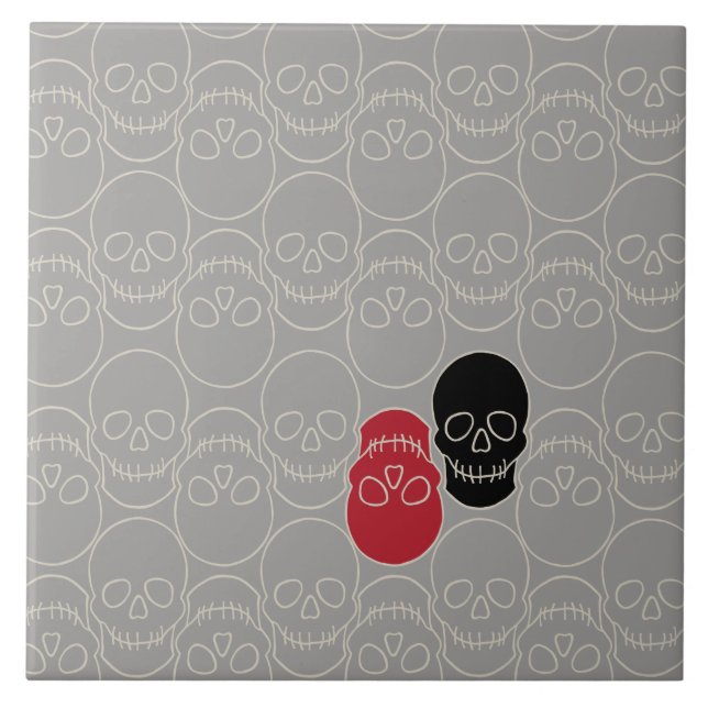 Skulls - Ghost Grey and Bone White  Tile (Front)